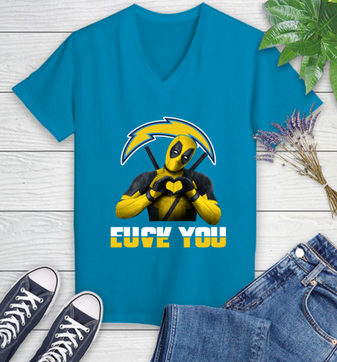 NHL San Diego Chargers Deadpool Love You Fuck You Football Sports Women's V-Neck T-Shirt 7