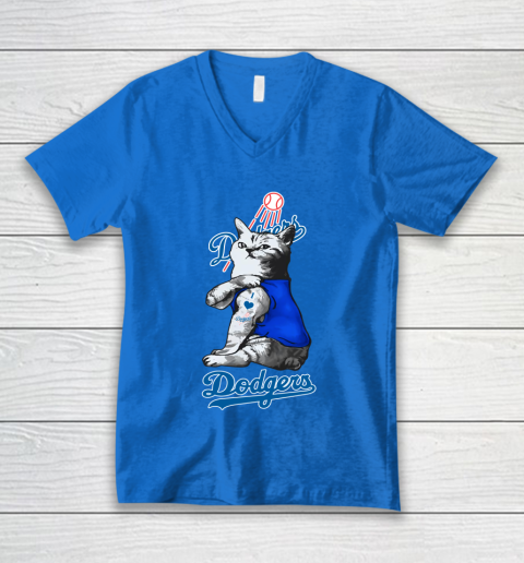 MLB Baseball My Cat Loves Los Angeles Dodgers V-Neck T-Shirt 5