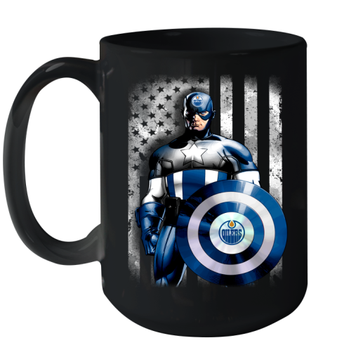 Edmonton Oilers NHL Hockey Captain America Marvel Avengers American Flag Shirt Ceramic Mug 15oz