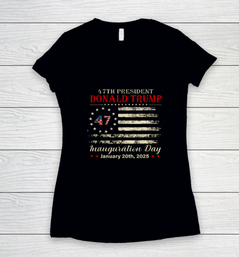 President Donald Trump Inauguration Day 2025 Vintage US Flag Women's V-Neck T-Shirt