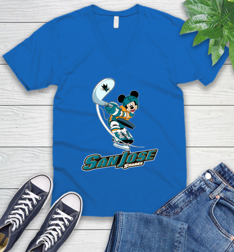 NHL Hockey San Jose Sharks Cheerful Mickey Mouse Shirt V-Neck T-Shirt 6