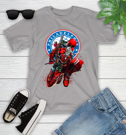 NBA Deadpool Marvel Comics Sports Basketball Philadelphia 76ers Youth T-Shirt 4
