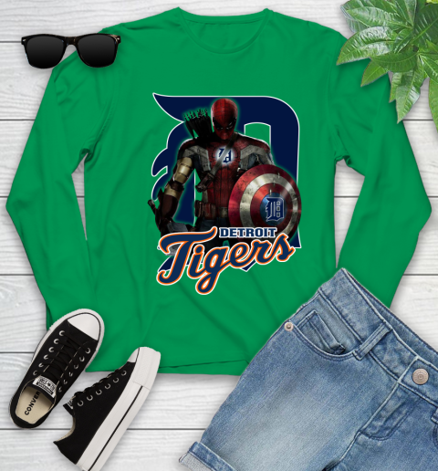 MLB Captain America Thor Spider Man Hawkeye Avengers Endgame Baseball Detroit Tigers Youth Long Sleeve 6