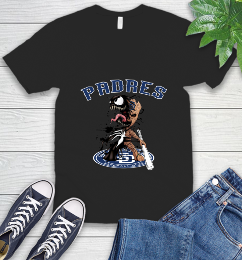 MLB San Diego Padres Baseball Venom Groot Guardians Of The Galaxy V-Neck T-Shirt 2