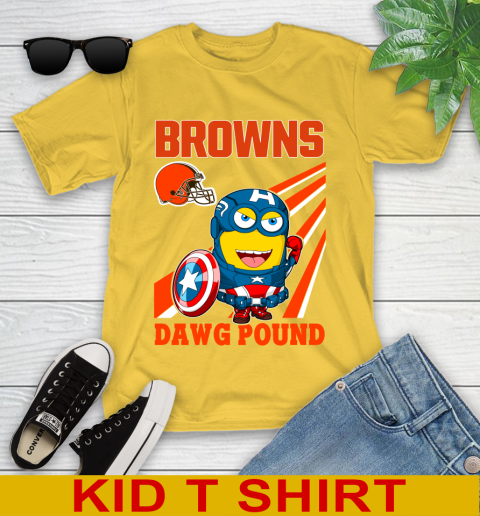 NFL Football Cleveland Browns Captain America Marvel Avengers Minion Shirt Youth T-Shirt 9