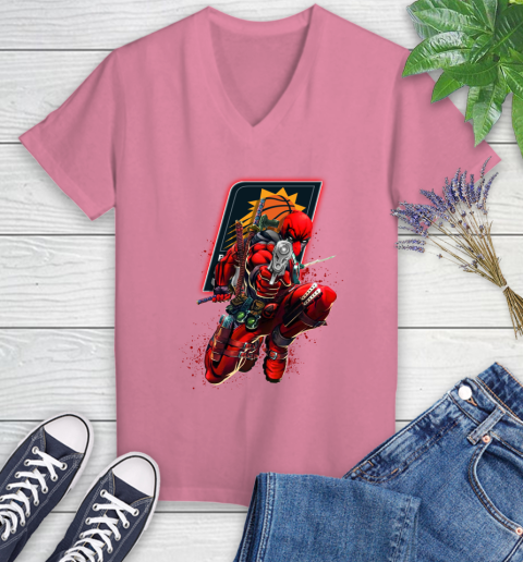 NBA Deadpool Marvel Comics Sports Basketball Phoenix Suns Women's V-Neck T-Shirt 13