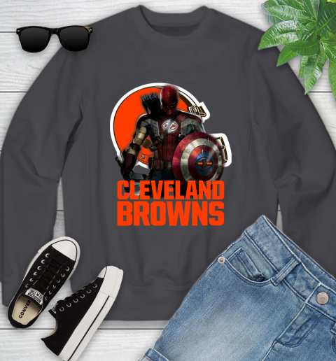 NFL Captain America Thor Spider Man Hawkeye Avengers Endgame Football Cleveland Browns Youth Sweatshirt 6