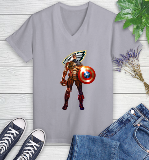 NFL Captain America Marvel Avengers Endgame Football Sports Philadelphia Eagles Women's V-Neck T-Shirt 4