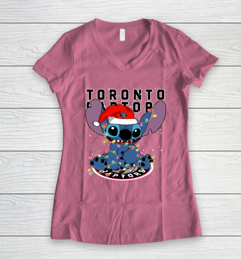 Toronto Raptors NBA noel stitch Basketball Christmas Women's V-Neck T-Shirt 7