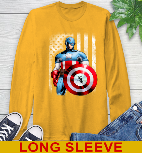 Chicago White Sox MLB Baseball Captain America Marvel Avengers American Flag Shirt Long Sleeve T-Shirt 2