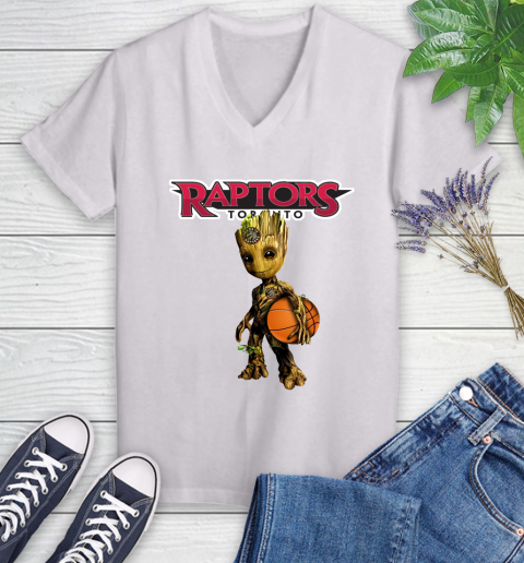Toronto Raptors NBA Basketball Groot Marvel Guardians Of The Galaxy Women's V-Neck T-Shirt