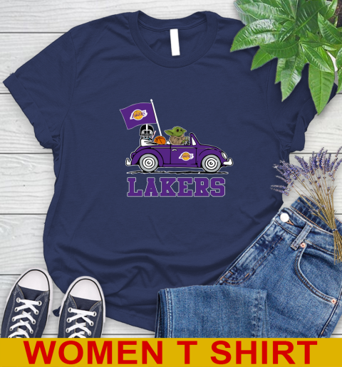 NBA Basketball Los Angeles Lakers Darth Vader Baby Yoda Driving Star Wars Shirt Women's T-Shirt 12