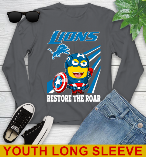 NFL Football Detroit Lions Captain America Marvel Avengers Minion Shirt Youth Long Sleeve 9