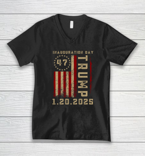 Donald Trump Inauguration Day 2025 47th President 47 US Flag V-Neck T-Shirt