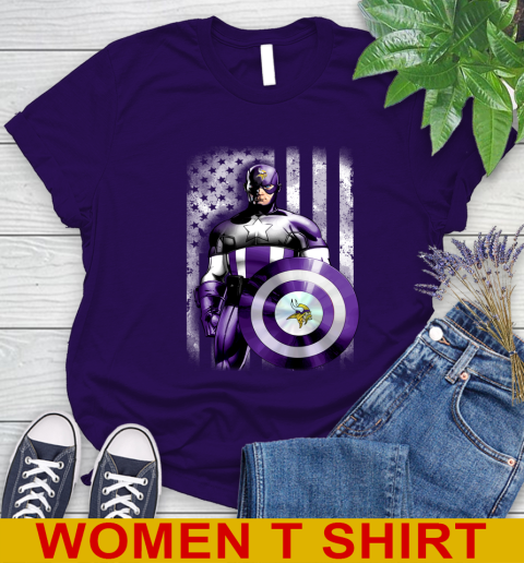 Minnesota Vikings NFL Football Captain America Marvel Avengers American Flag Shirt Women's T-Shirt 4
