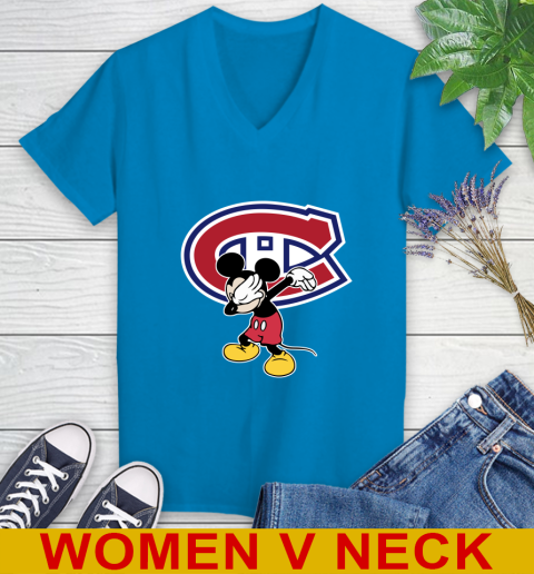 Montreal Canadiens NHL Hockey Dabbing Mickey Disney Sports Women's V-Neck T-Shirt 8