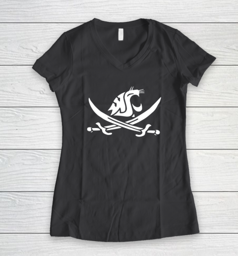 WSU Pirate Shirt Mike Leach WSU Pirate Sword Women's V-Neck T-Shirt 4