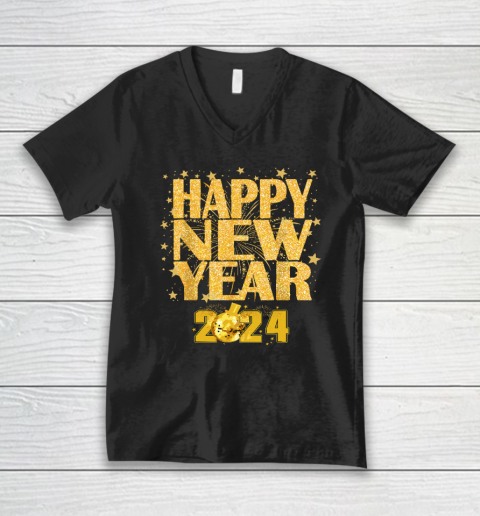 Happy New Year 2024 New Years Eve Party Countdown Fireworks V-Neck T-Shirt