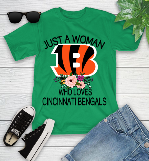 NFL Just A Woman Who Loves Cincinnati Bengals Football Sports Youth T-Shirt 3