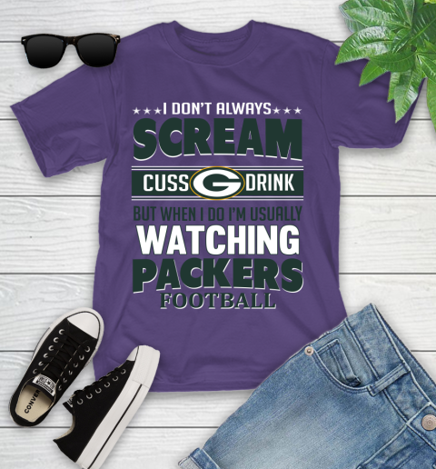 Green Bay Packers NFL Football I Scream Cuss Drink When I'm Watching My Team Youth T-Shirt 3