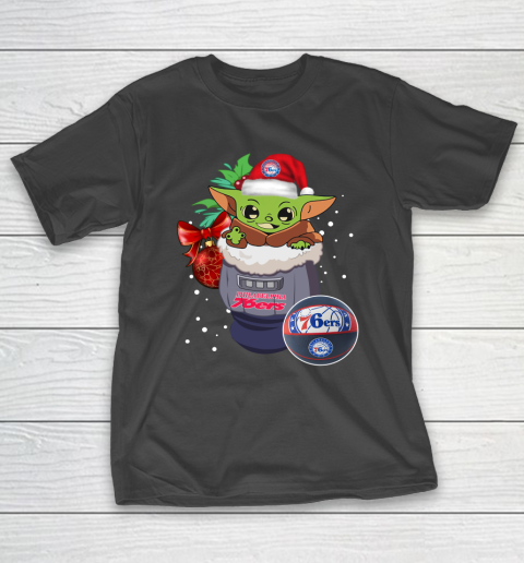 Philadelphia 76ers Christmas Baby Yoda Star Wars Funny Happy NBA T-Shirt 2