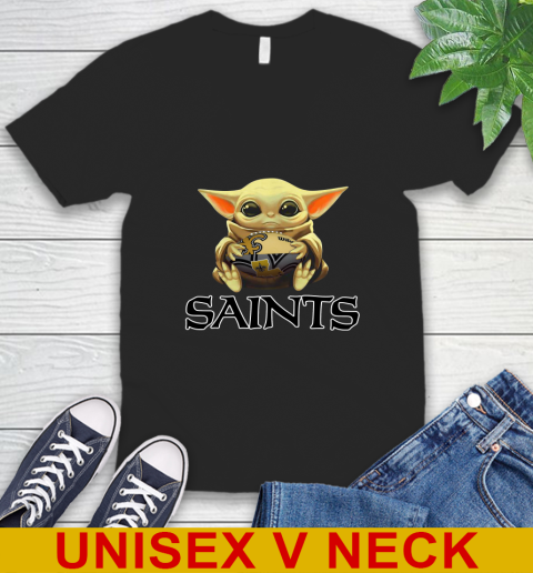 NFL Football New Orleans Saints Baby Yoda Star Wars Shirt V-Neck T-Shirt 3 NFL Football New Orleans Saints Baby Yoda Star Wars Shirt V-Neck T-Shirt - Image 3