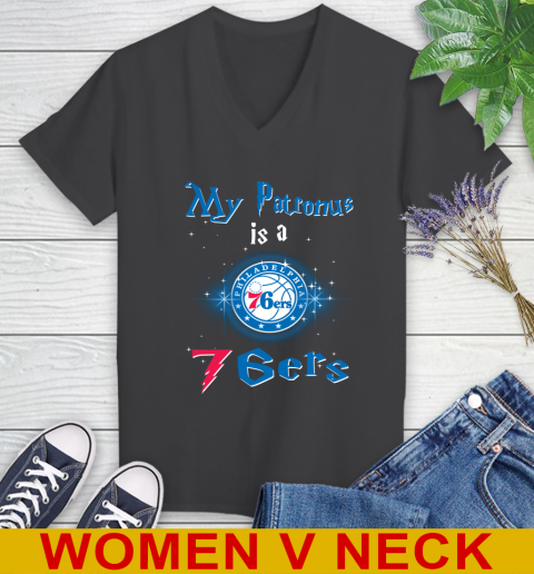 NBA Basketball Harry Potter My Patronus Is A Philadelphia 76ers Women's V-Neck T-Shirt 8