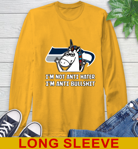 Seattle Seahawks NFL Football Unicorn I'm Not Anti Hater I'm Anti Bullshit Long Sleeve T-Shirt 3