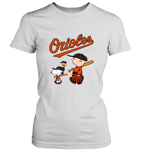 Baltimore Orioles Let's Play Baseball Together Snoopy MLB Women's T-Shirt