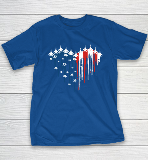 Retro Fighter Jet Airplane American Flag Heart 4th Of July Youth T-Shirt 6
