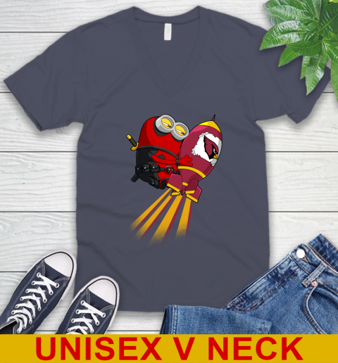 NFL Football Arizona Cardinals Deadpool Minion Marvel Shirt V-Neck T-Shirt 7