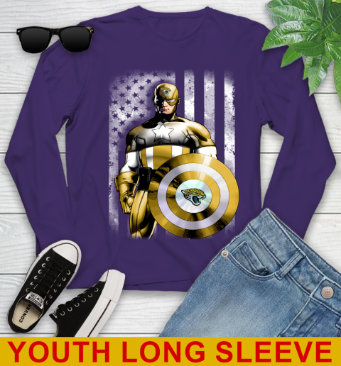 Jacksonville Jaguars NFL Football Captain America Marvel Avengers American Flag Shirt Youth Long Sleeve 4