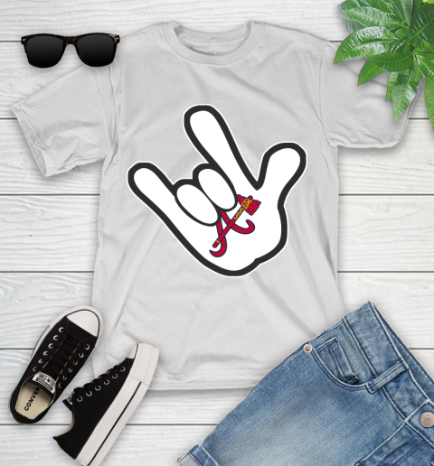 Atlanta Braves MLB Baseball Mickey Rock Hand Disney Youth T-Shirt
