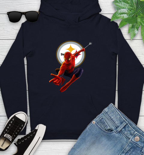 NFL Spider Man Avengers Endgame Football Pittsburgh Steelers Youth Hoodie 4