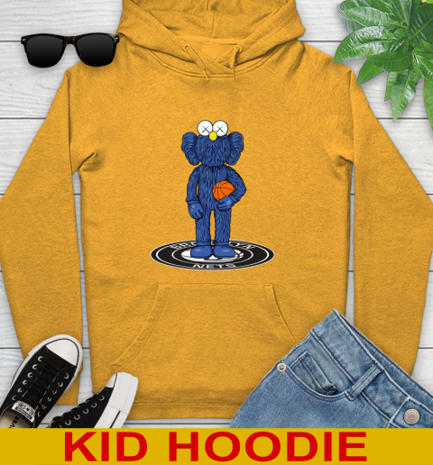 NBA Basketball Brooklyn Nets Kaws Bff Blue Figure Shirt Youth Hoodie - Image 4