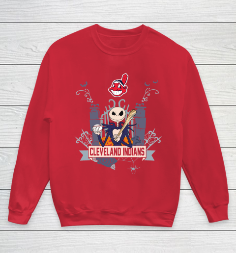MLB Cleveland Indians Baseball Jack Skellington Halloween Youth Sweatshirt 7
