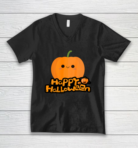 Cute Little Cartoon Pumpkin Happy Halloween boys and girls V-Neck T-Shirt