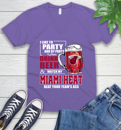 NBA Drink Beer and Watch My Miami Heat Beat Your Team's Ass Basketball V-Neck T-Shirt 9