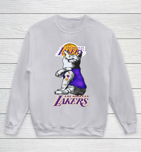 NBA Basketball My Cat Loves Los Angeles Lakers Youth Sweatshirt 3