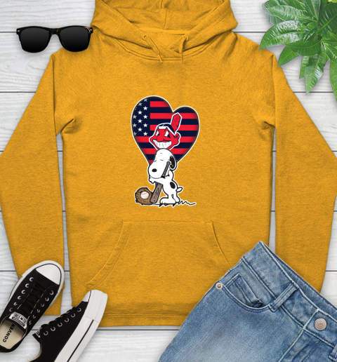 Cleveland Indians MLB Baseball The Peanuts Movie Adorable Snoopy Youth Hoodie 3