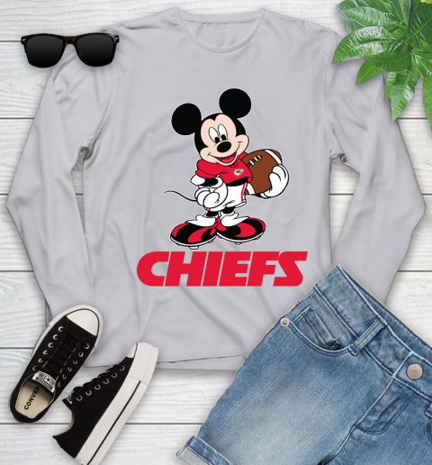NFL Football Kansas City Chiefs Cheerful Mickey Mouse Shirt Youth Long Sleeve 5