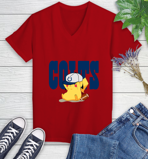 NFL Pikachu Football Sports Indianapolis Colts Women's V-Neck T-Shirt 12