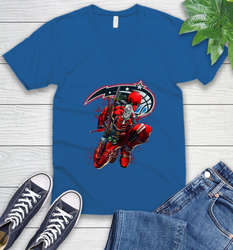 NBA Deadpool Marvel Comics Sports Basketball Orlando Magic V-Neck T-Shirt 6
