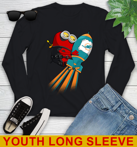 NFL Football Miami Dolphins Deadpool Minion Marvel Shirt Youth Long Sleeve