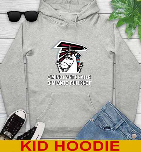 Atlanta Falcons NFL Football Unicorn I'm Not Anti Hater I'm Anti Bullshit Youth Hoodie