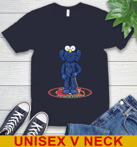 NHL Hockey Ottawa Senators Kaws Bff Blue Figure Shirt V-Neck T-Shirt 3