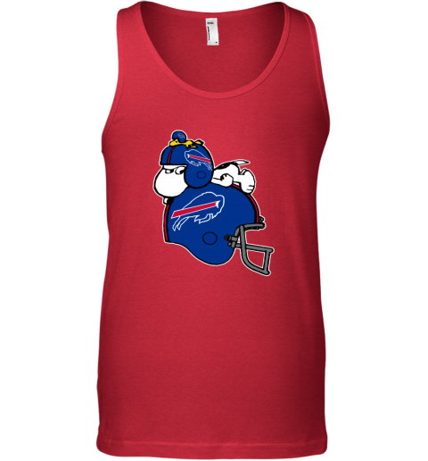 4psw snoopy and woodstock resting on buffalo bills helmet unisex tank 17 front red