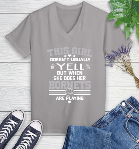 Charlotte Hornets NBA Basketball I Yell When My Team Is Playing Women's V-Neck T-Shirt 4
