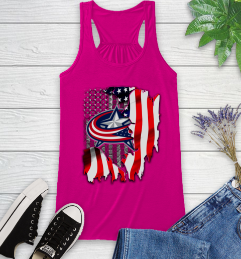 Columbus Blue Jackets NHL Hockey American Flag Racerback Tank 7
