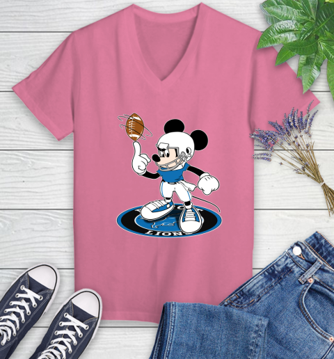 NFL Football Detroit Lions Cheerful Mickey Disney Shirt Women's V-Neck T-Shirt 11